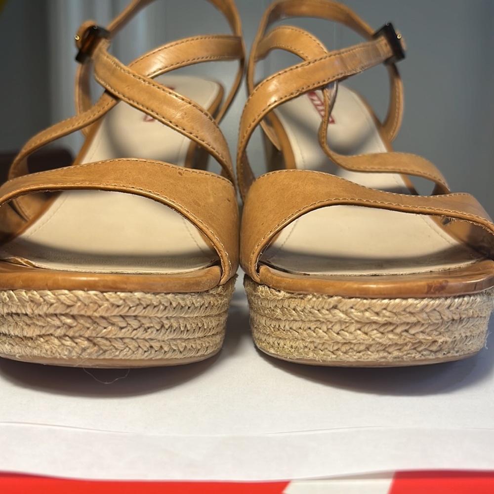 PRADA Leather Ankle Strap Platform Wedges Sandals Heels 40 - Picture 5 of 16